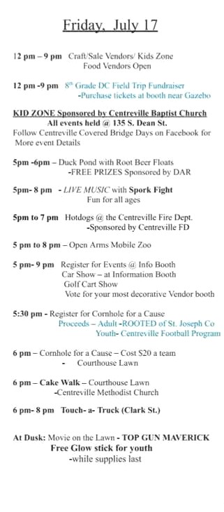 Centreville Covered Bridge Days Starts Today